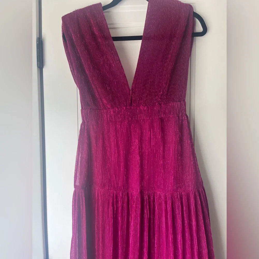NWT $328 KARINA GRIMALDI Revolve Mernet Hot Pink Magenta Maxi Shoulder Pad Dress - Picture 11 of 13